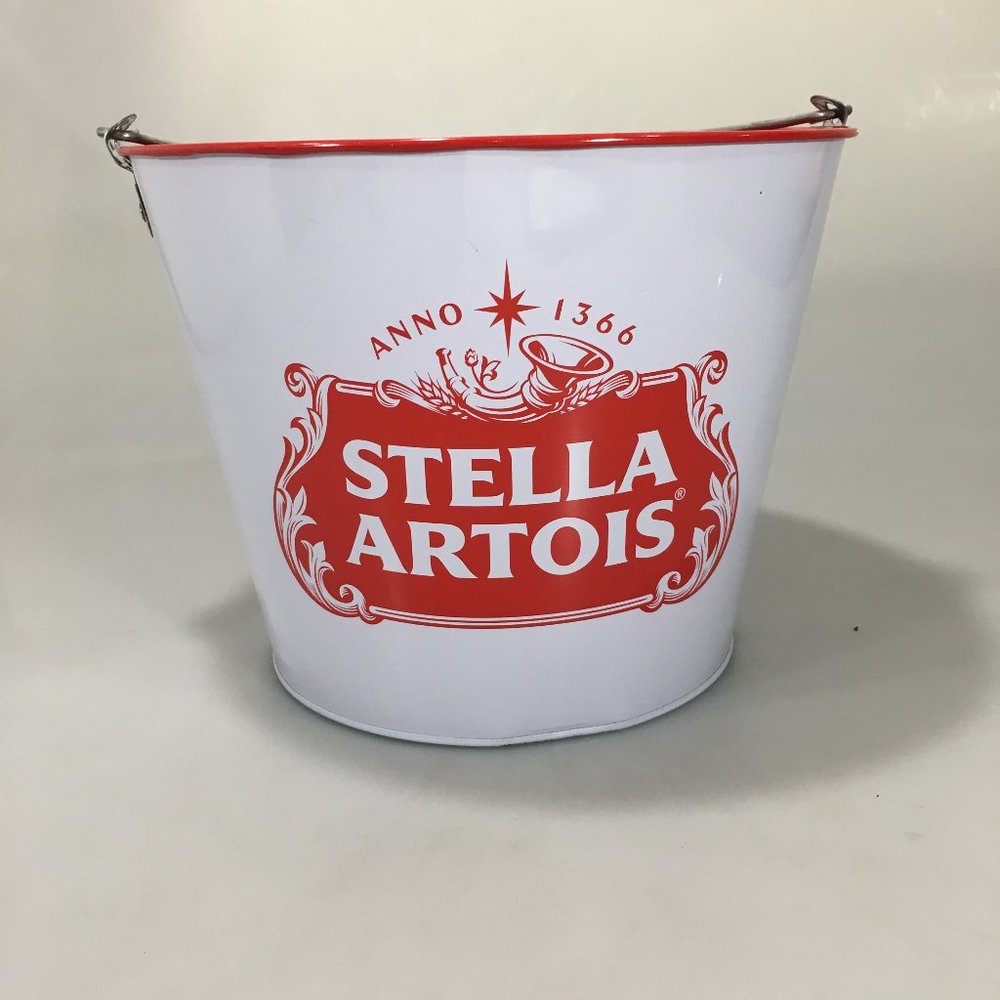 Stella Artois 5 Qt. Red White Metal Beer Ice Bucket Mancave